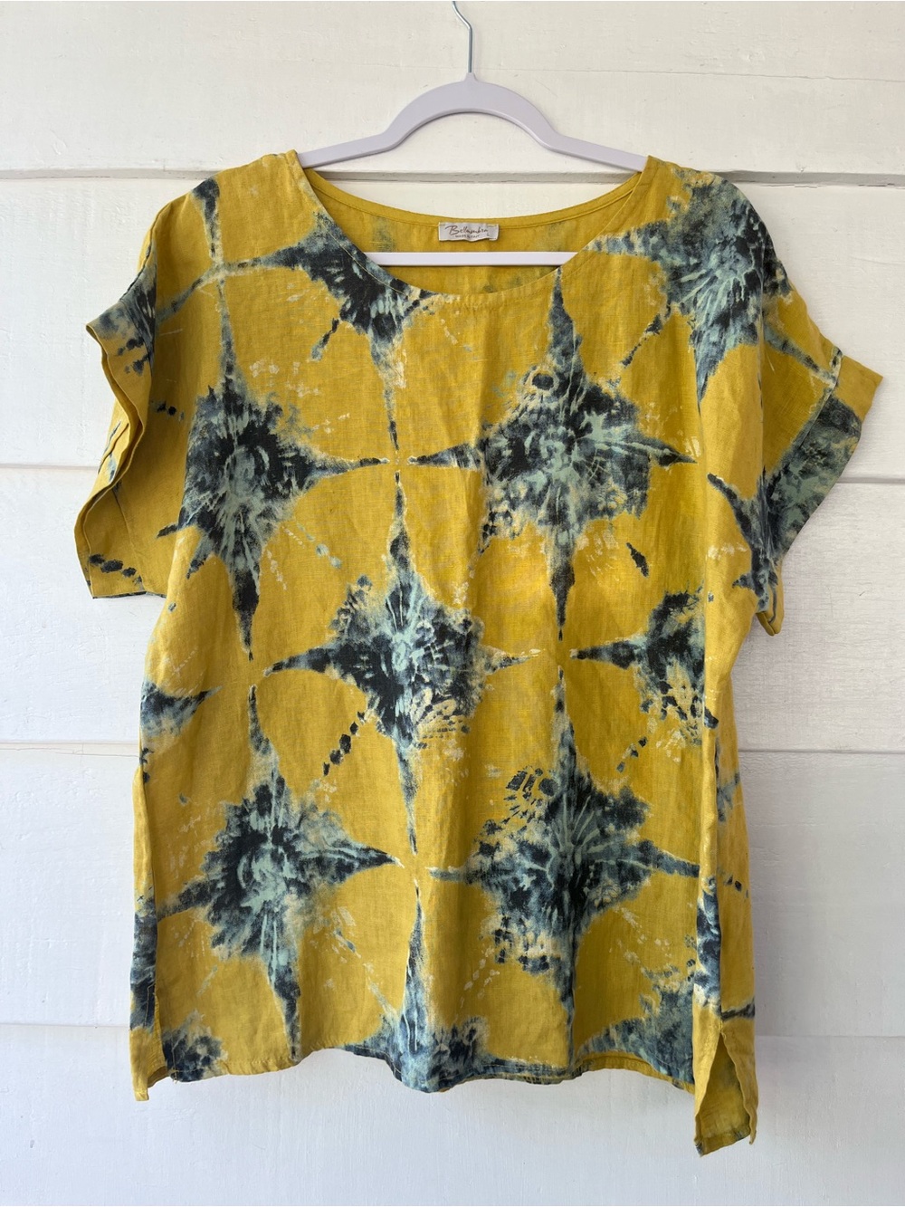 Bellambra Made I Italy Linen Yellow Floral Top Boho Vacation L